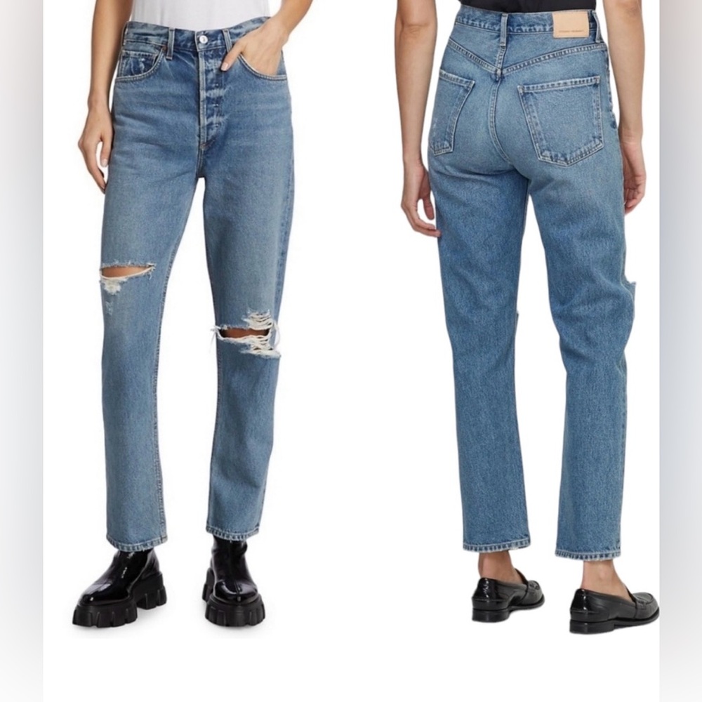 CITIZENS of HUMANITY Sabine Straight Leg High Waist Ripped Blue Jeans Size 29